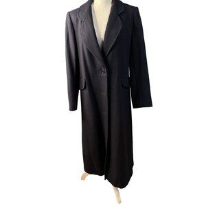 Raywood and Stein Black Wool Long Coat Button Fronts Pockets Lined Made in USA